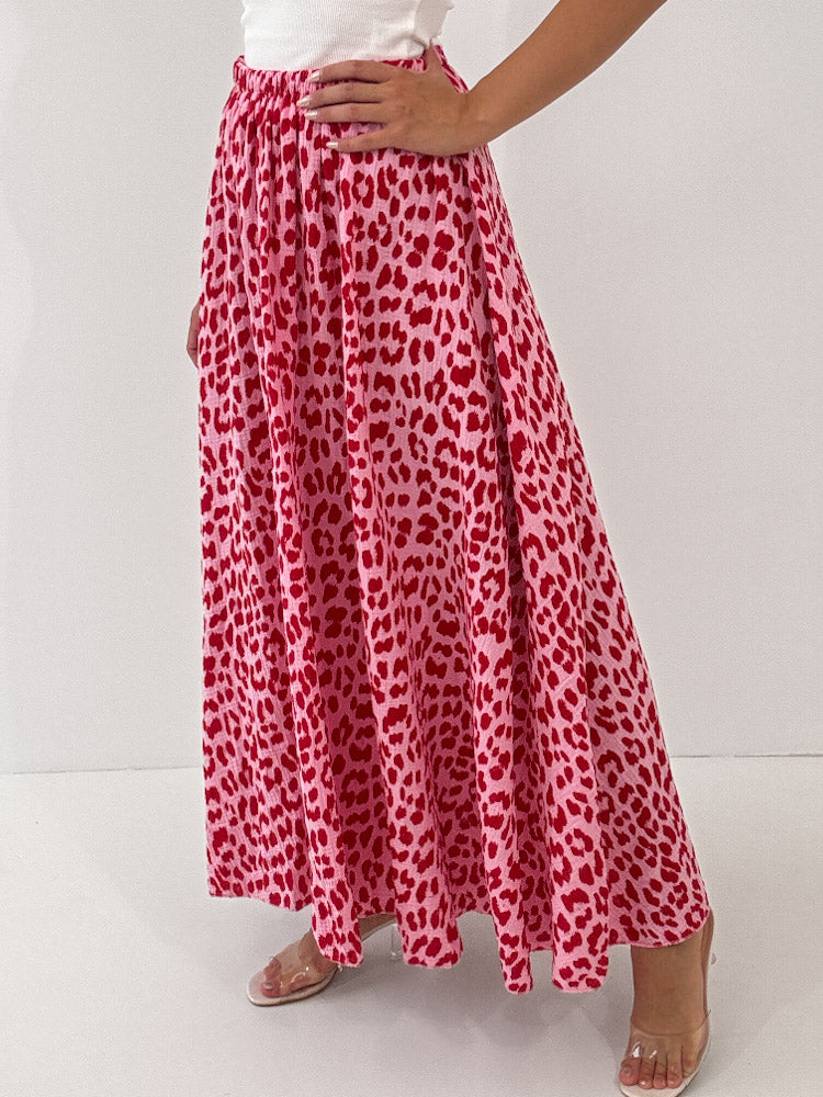 "Waffle Leo Skirt" langer Rock aus Baumwolle (Musselin) - rot/pink