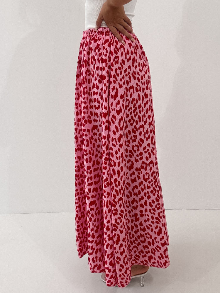 "Waffle Leo Skirt" langer Rock aus Baumwolle (Musselin) - rot/pink