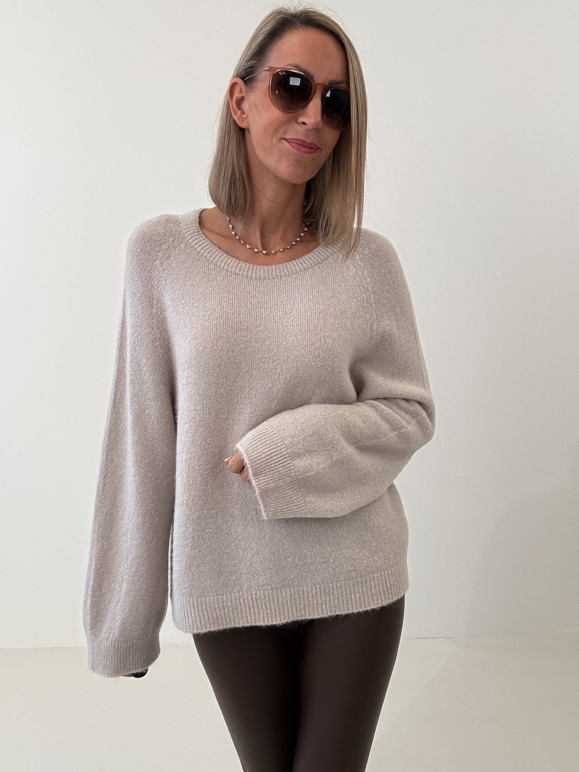 „Lana" kuscheliger Baby Alpaka Pullover - dunkelbeige