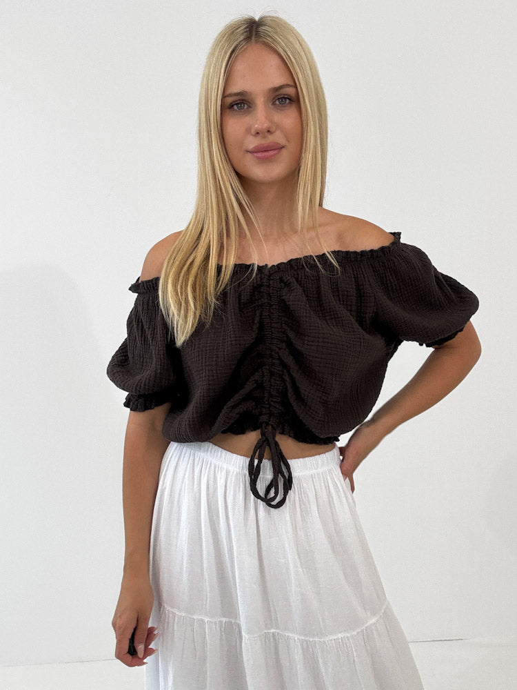 "Ibiza" stylisches Top aus Musselin - choco braun