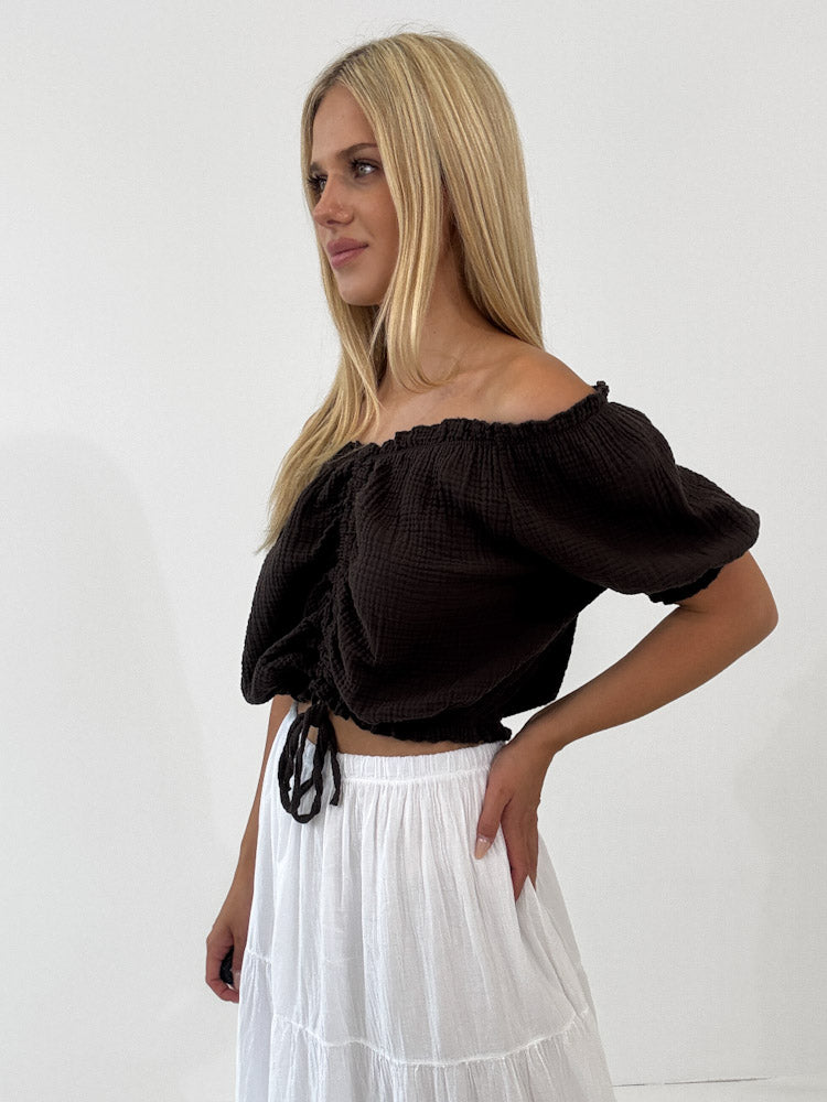 "Ibiza" stylisches Top aus Musselin - choco braun