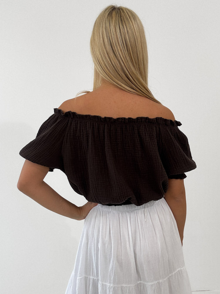 "Ibiza" stylisches Top aus Musselin - choco braun