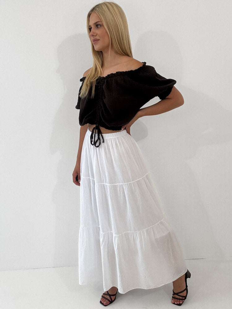 "Ibiza" stylisches Top aus Musselin - choco braun