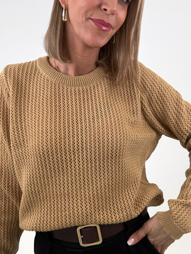 "Tarifa" schöner Pullover mit Lochmuster aus Viscose- taupe