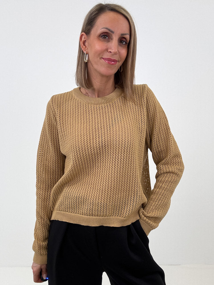 "Tarifa" schöner Pullover mit Lochmuster aus Viscose- taupe