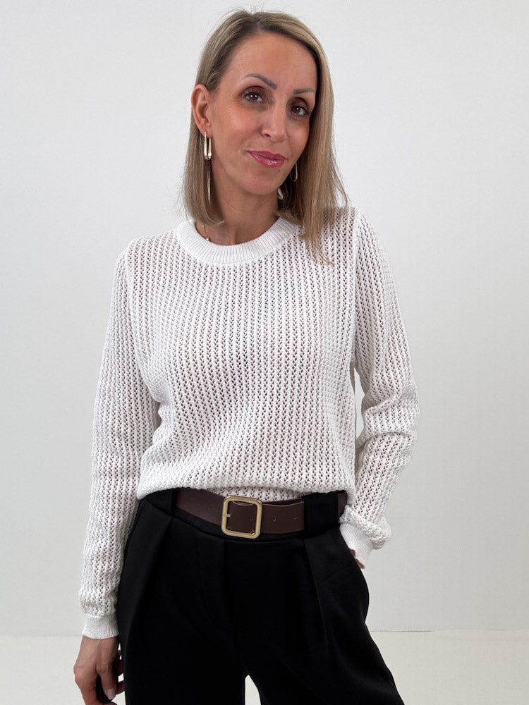 "Tarifa" schöner Pullover mit Lochmuster aus Viscose- weiß