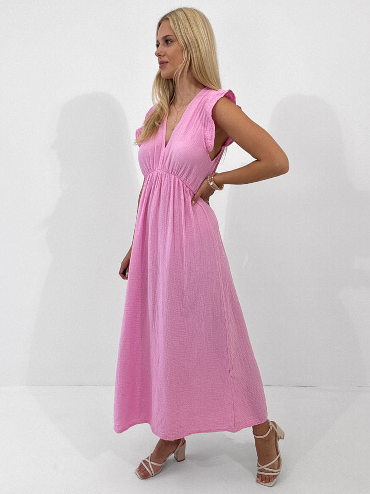 "Pianosa" tolles Maxikleid aus Musselin - candy rosa