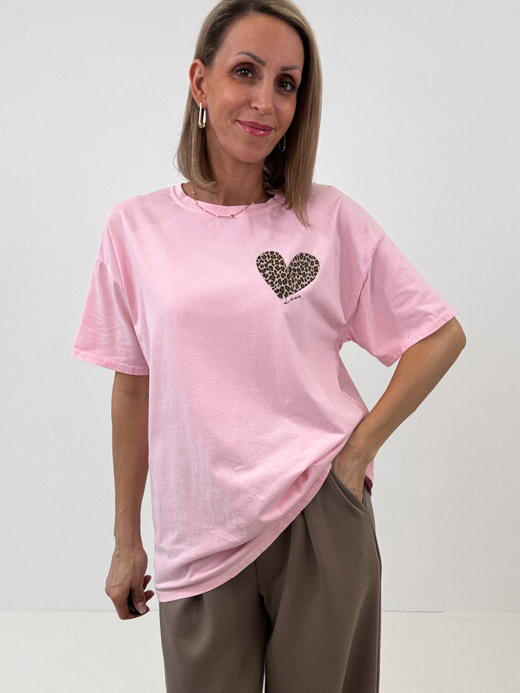 "Amour Leo" Shirt mit Statement - rosa