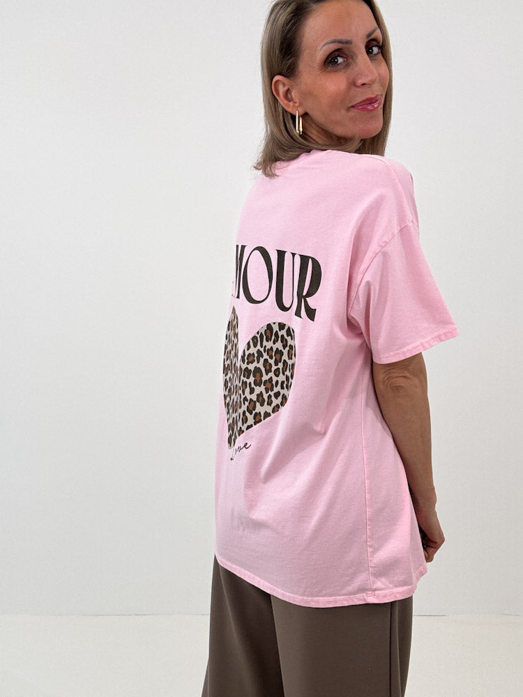 "Amour Leo" Shirt mit Statement - rosa