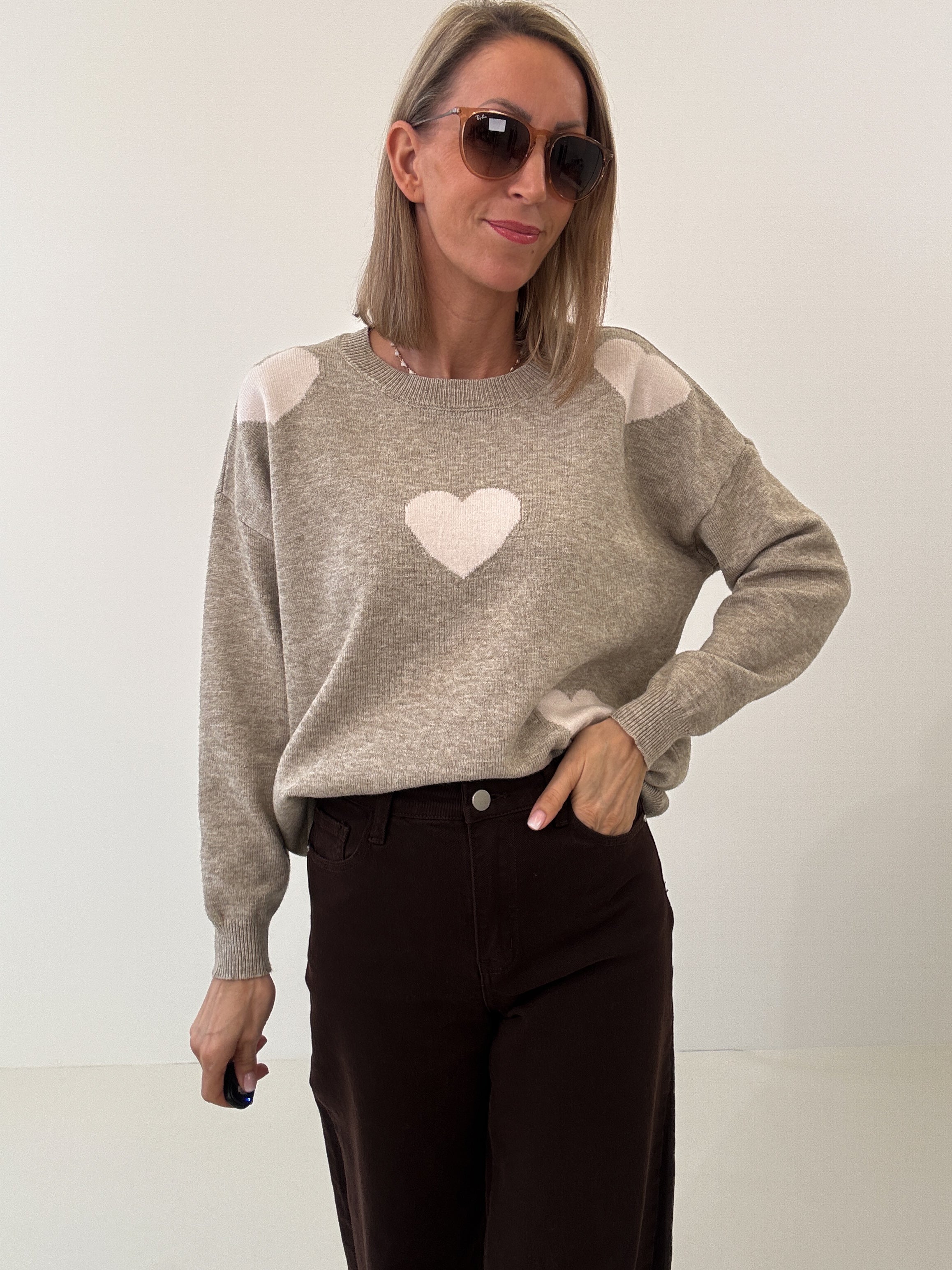 "Simply Heart" Pullover aus Viscose - dunkelbeige