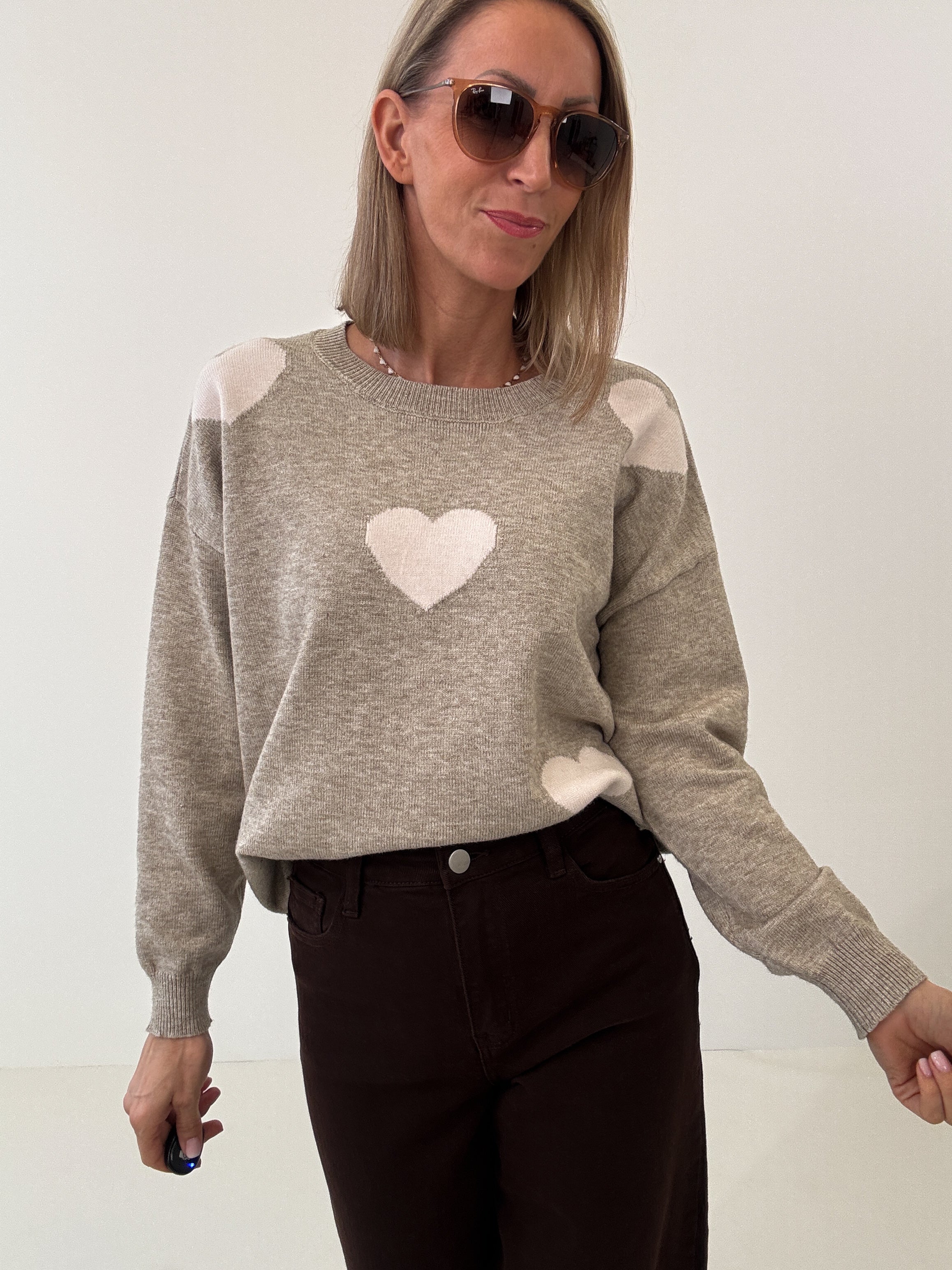 "Simply Heart" Pullover aus Viscose - dunkelbeige