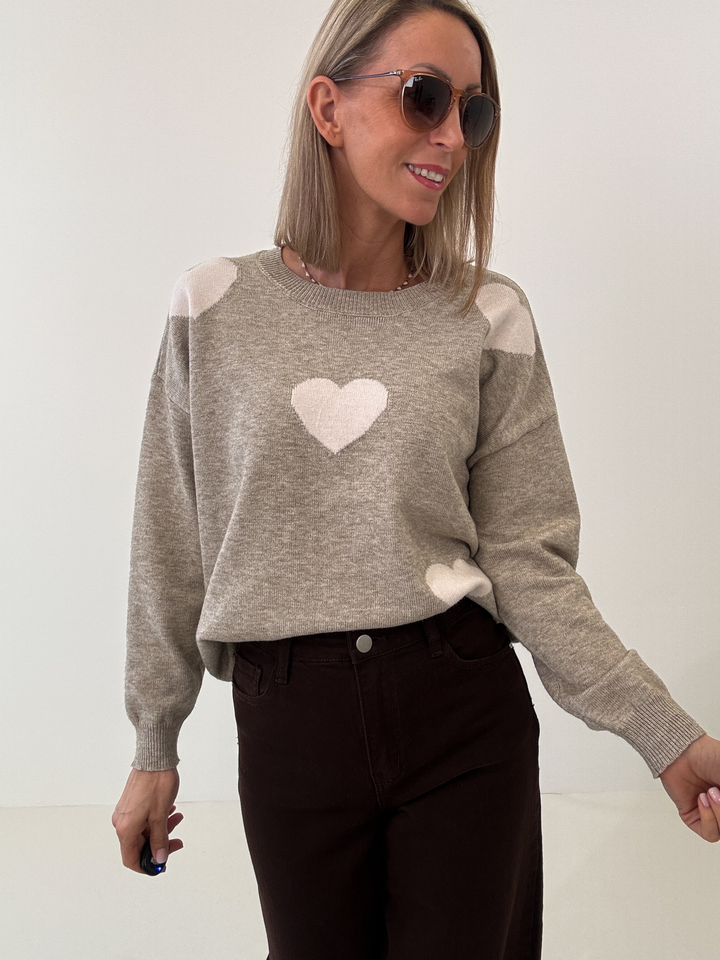 "Simply Heart" Pullover aus Viscose - dunkelbeige