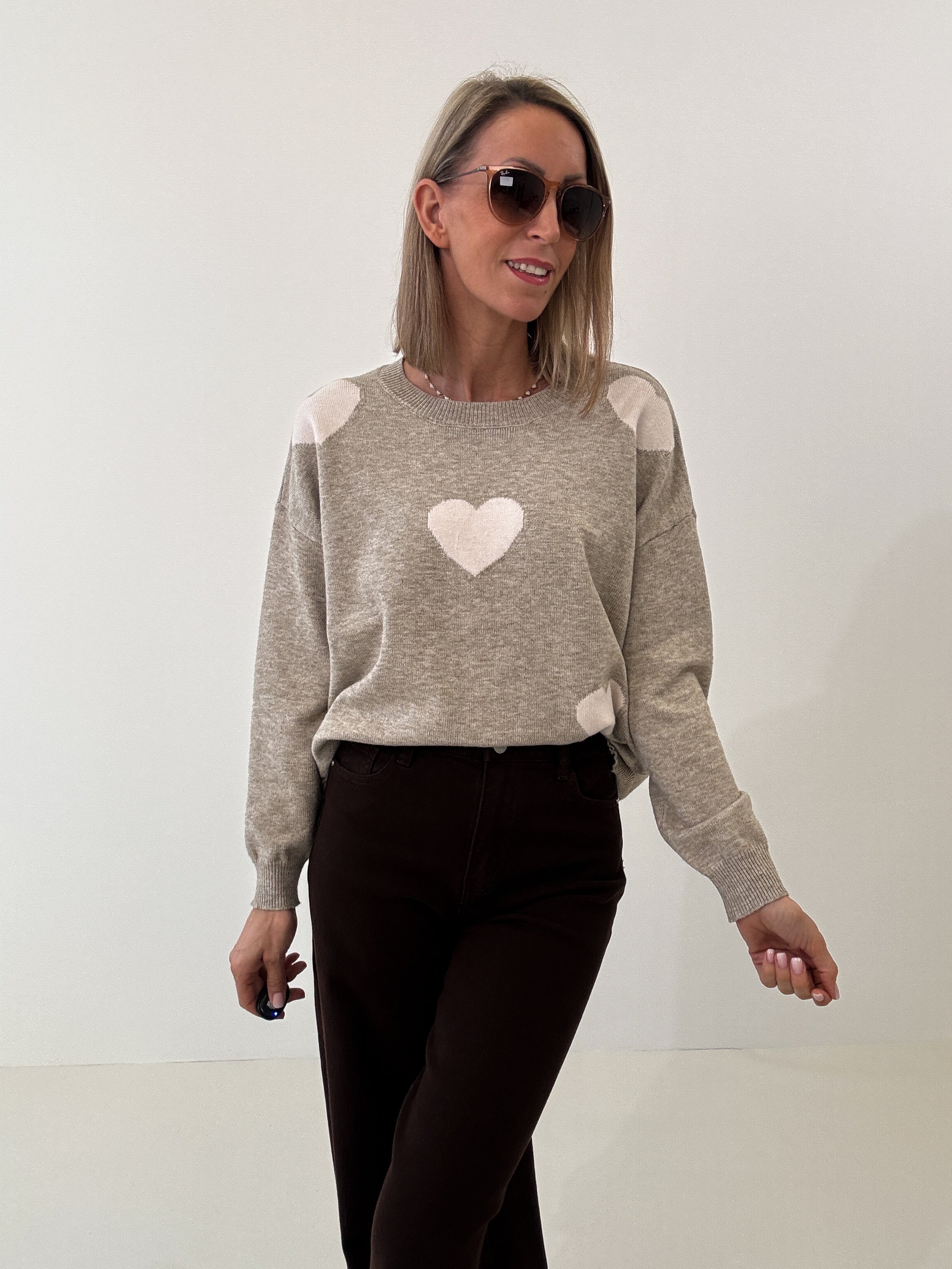 "Simply Heart" Pullover aus Viscose - dunkelbeige