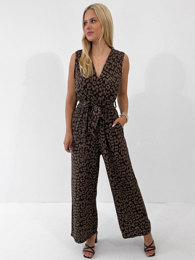 "Waffle Lea" Leo Jumpsuit aus Musselin - mocca