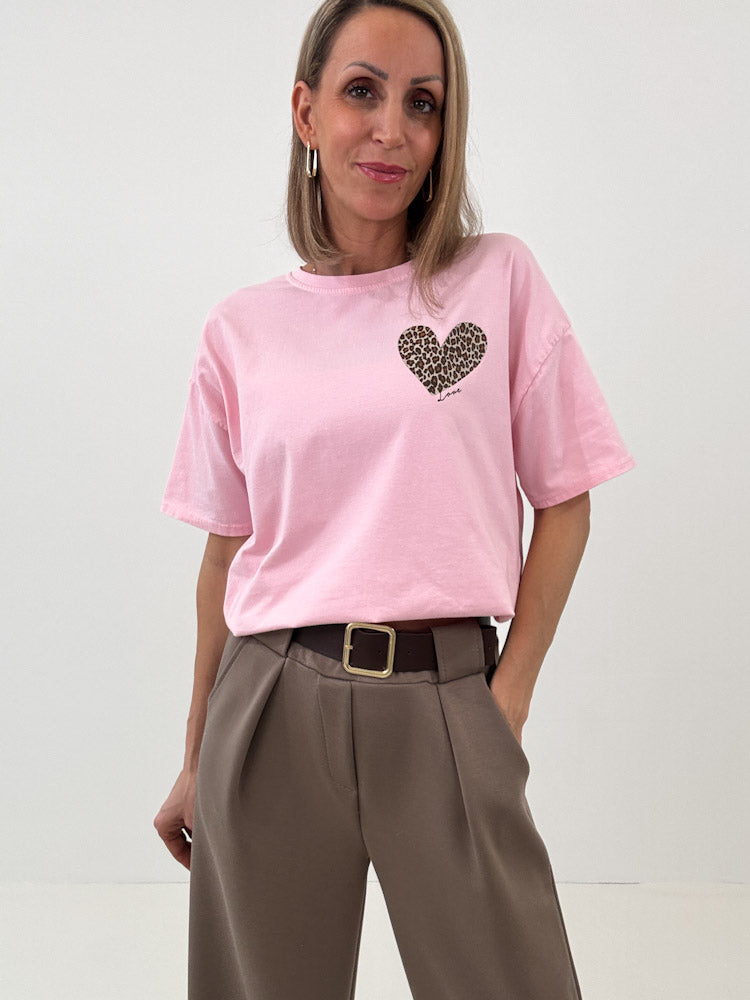 "Amour Leo" Shirt mit Statement - rosa