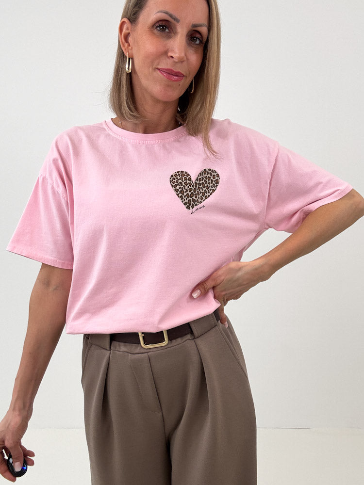 "Amour Leo" Shirt mit Statement - rosa