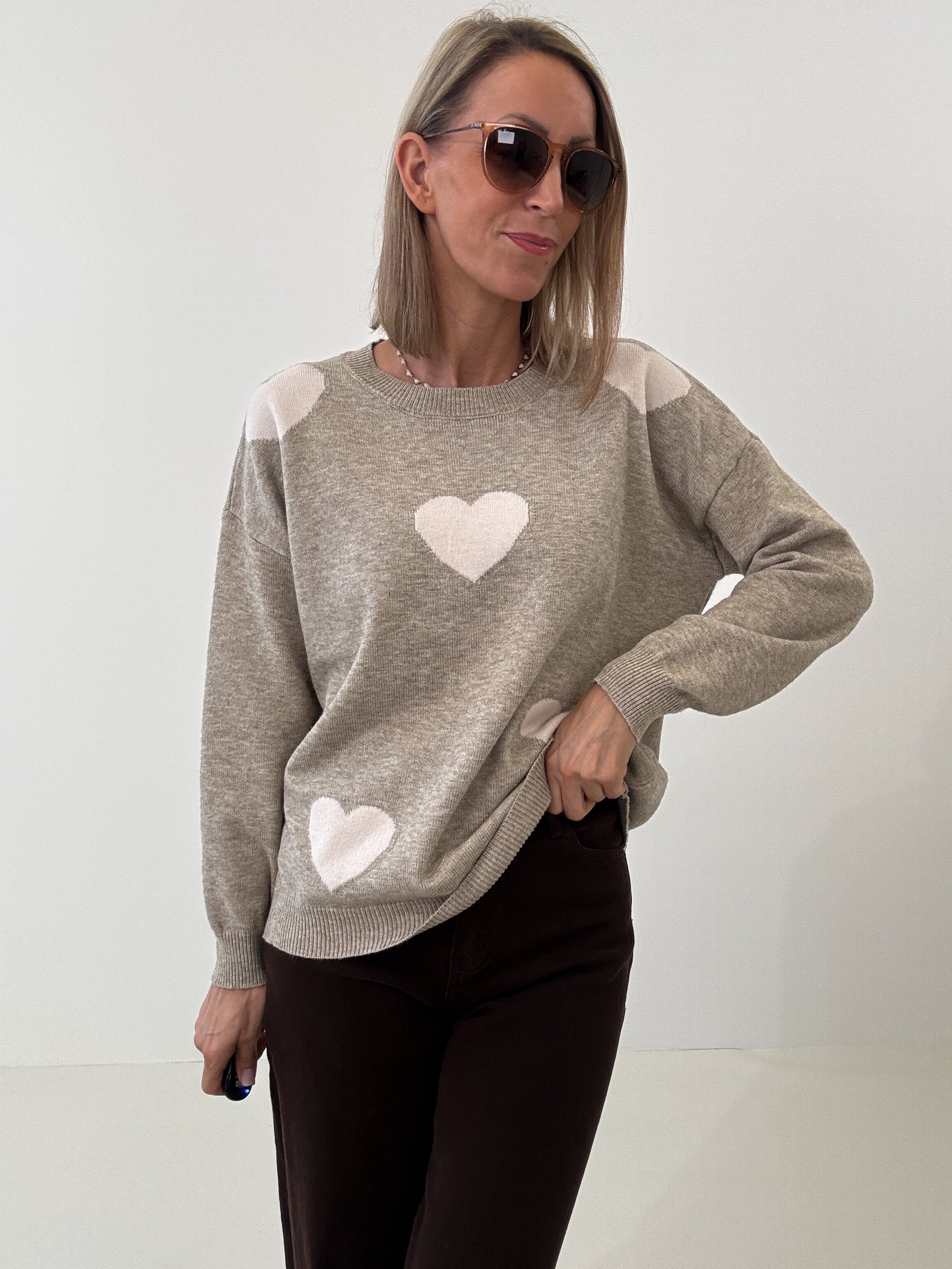 "Simply Heart" Pullover aus Viscose - dunkelbeige