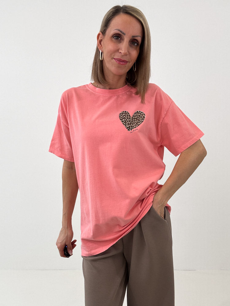 "Amour Leo" Shirt mit Statement - coral