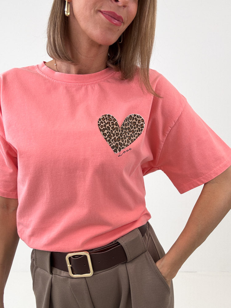 "Amour Leo" Shirt mit Statement - coral