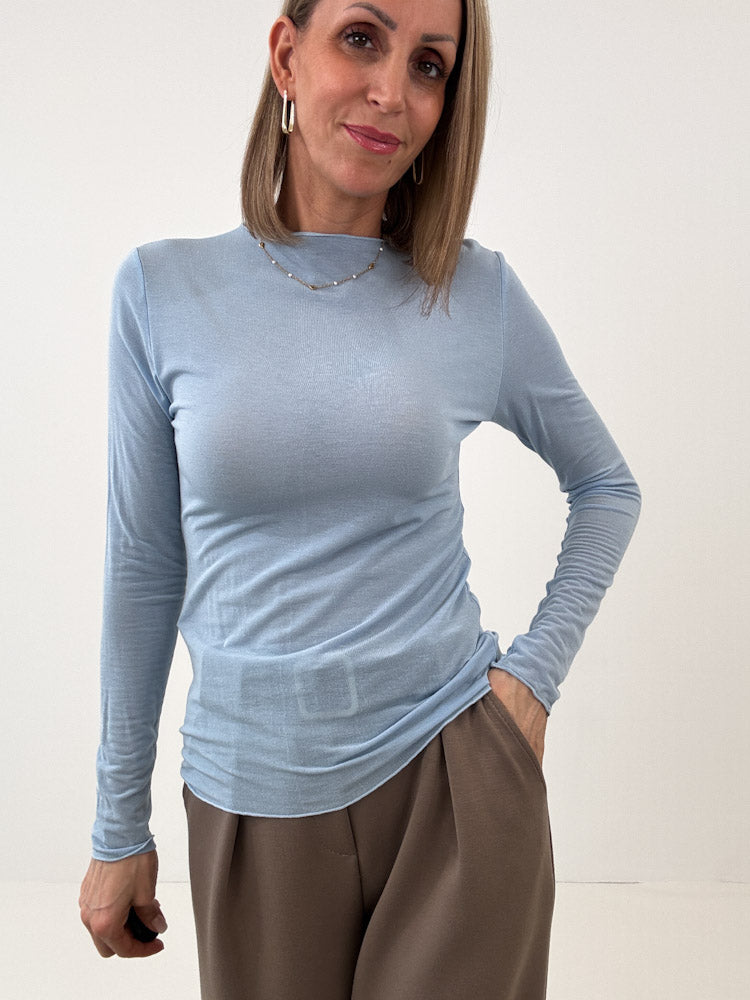 "Como" kuscheliges Cashmere Longshirt - sky blue