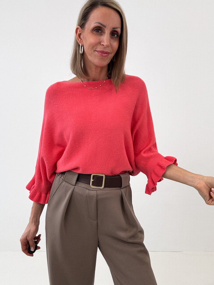 "Vicenza Volant" weicher Pullover mit Viscose - coral