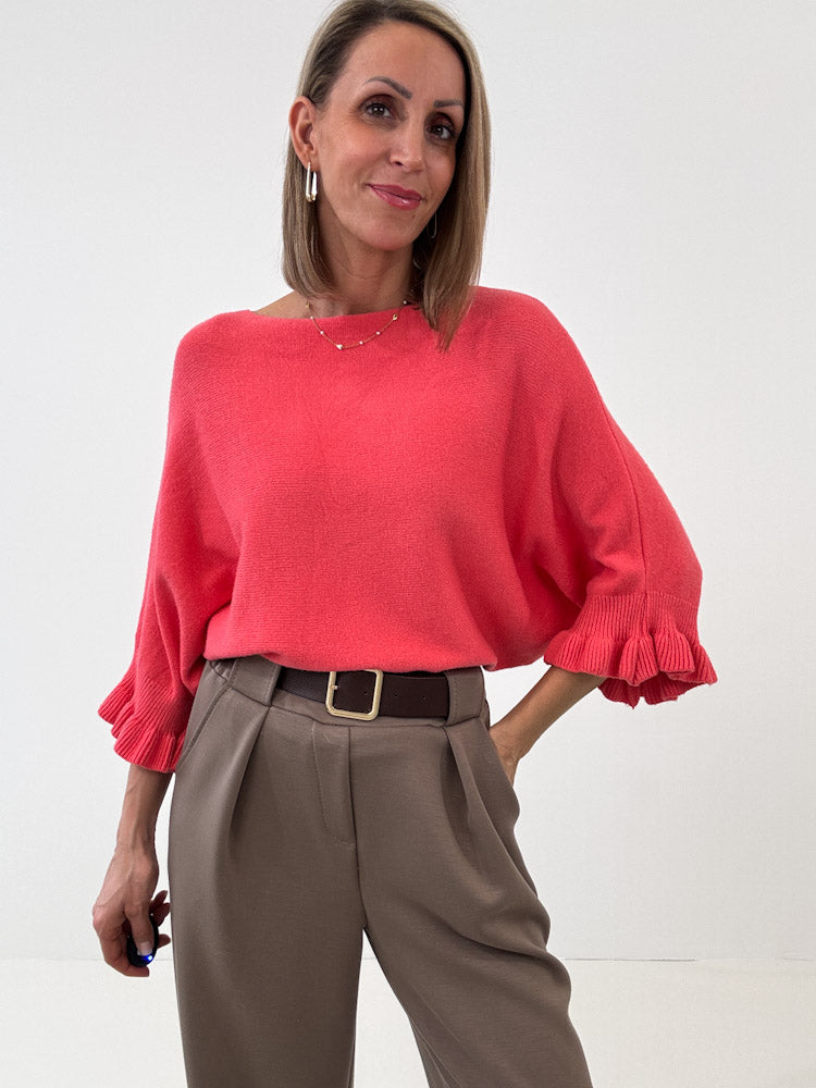 "Vicenza Volant" weicher Pullover mit Viscose - coral