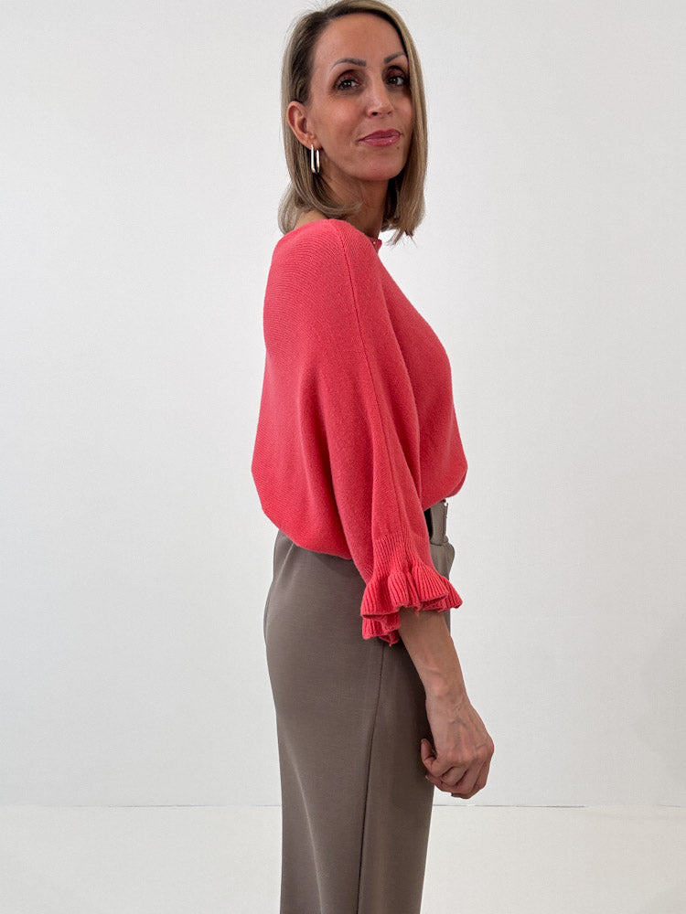 "Vicenza Volant" weicher Pullover mit Viscose - coral
