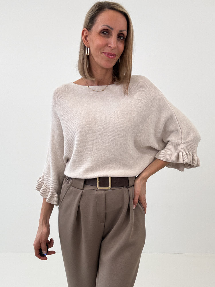 "Vicenza Volant" weicher Pullover mit Viscose - beige