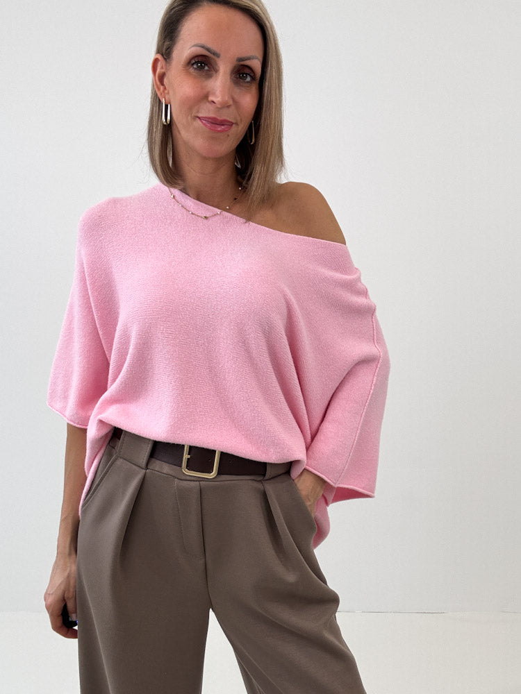 "Vicenza Spring" weicher Viscose-Pullover mit 3/4 Ärmeln - rosa