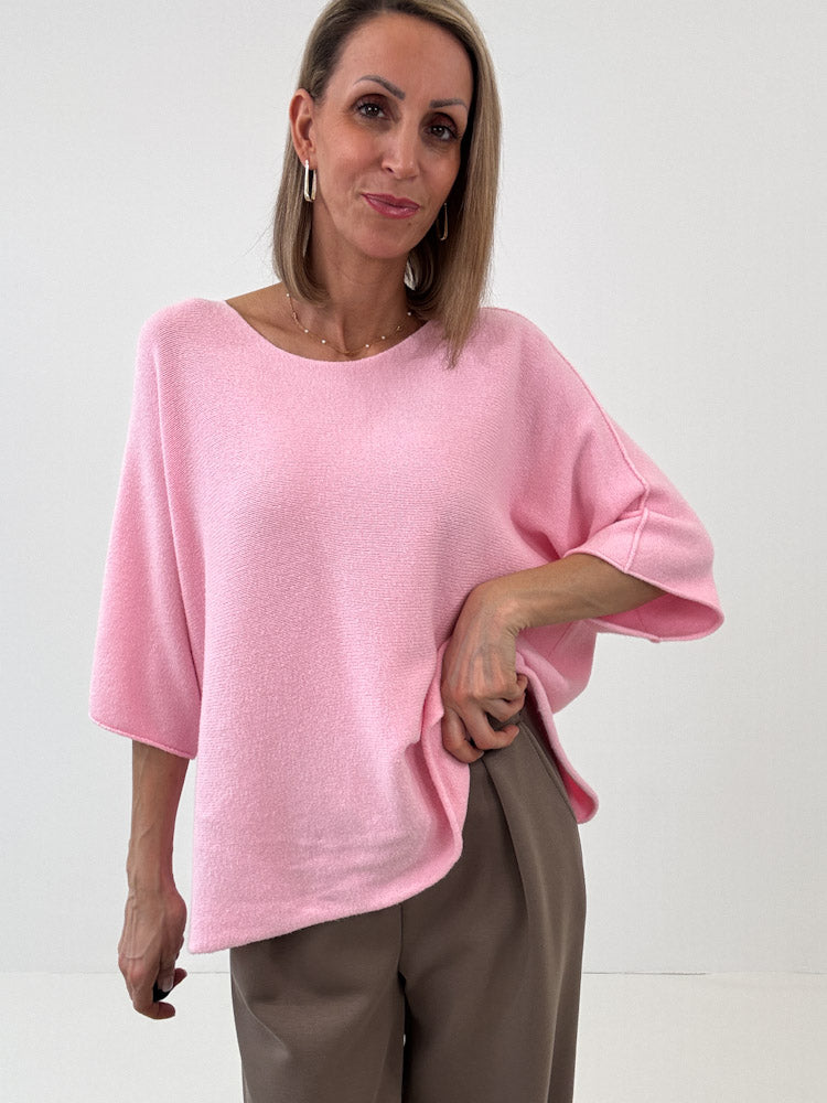 "Vicenza Spring" weicher Viscose-Pullover mit 3/4 Ärmeln - rosa