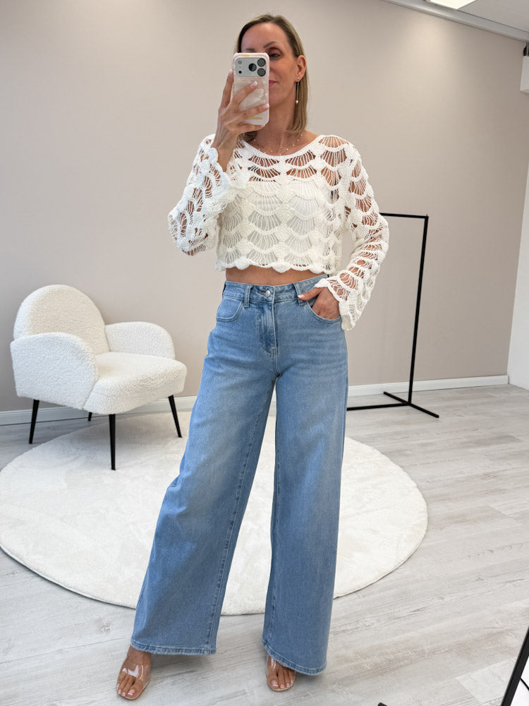 "Denia" Wide Leg Jeans - hellblau