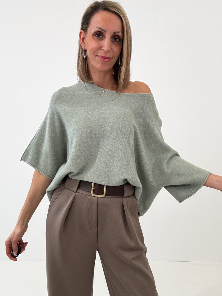 "Vicenza Spring" weicher Viscose-Pullover mit 3/4 Ärmeln - salbei