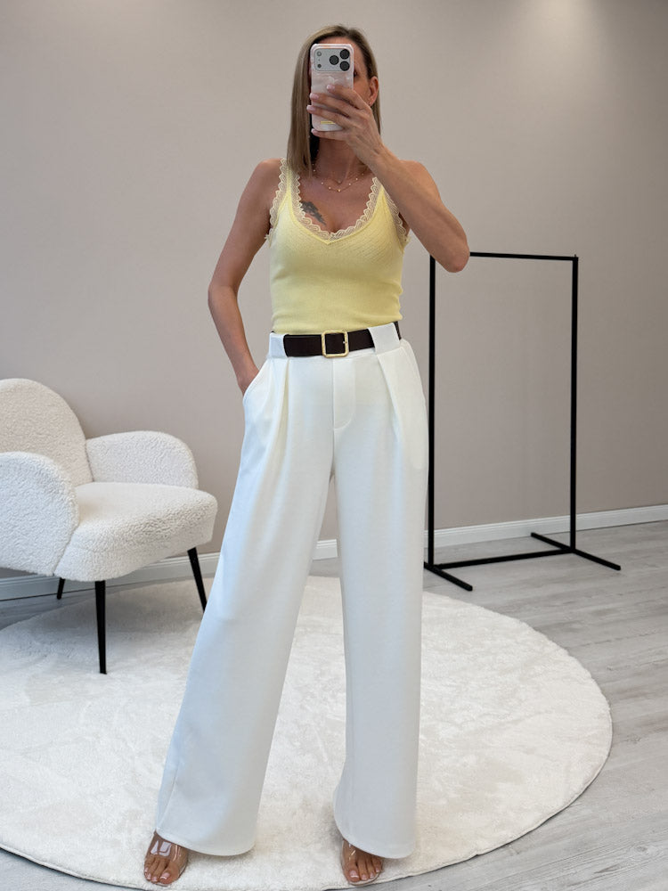 "Veria" viscose Top mit Spitzendetails - lemon ice
