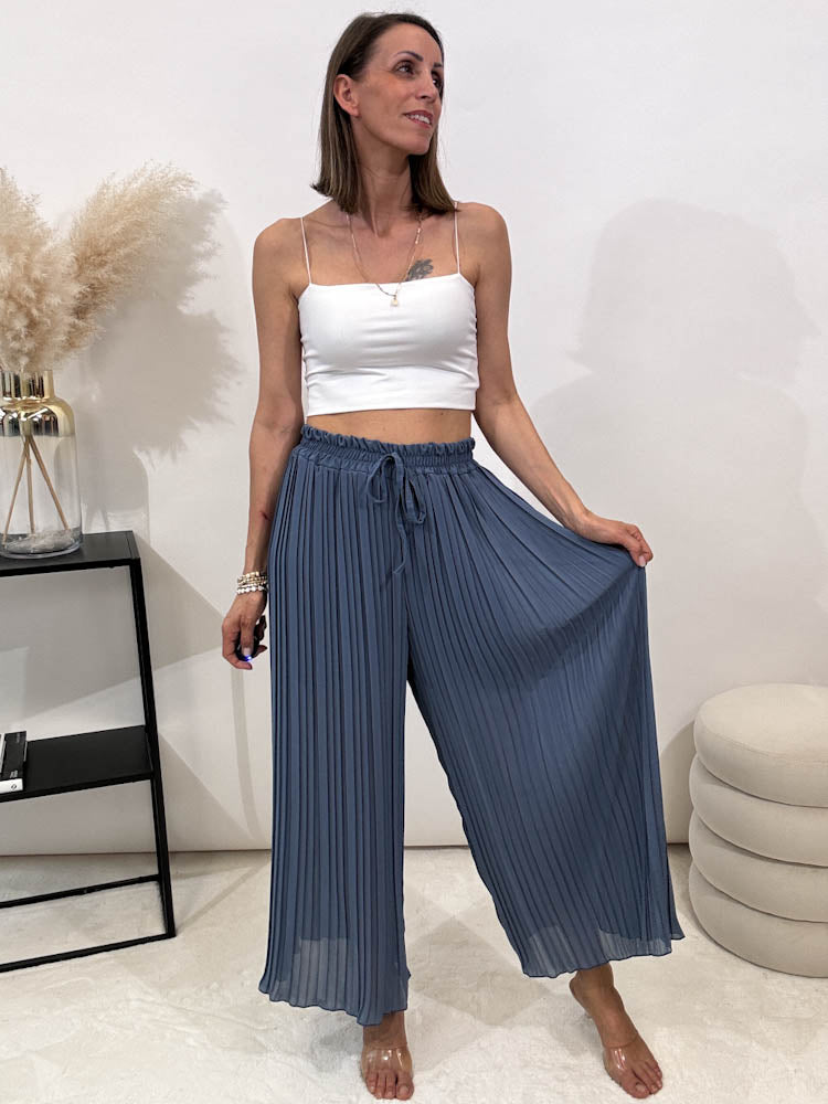 Culotte Plissee Hose - jeansblau