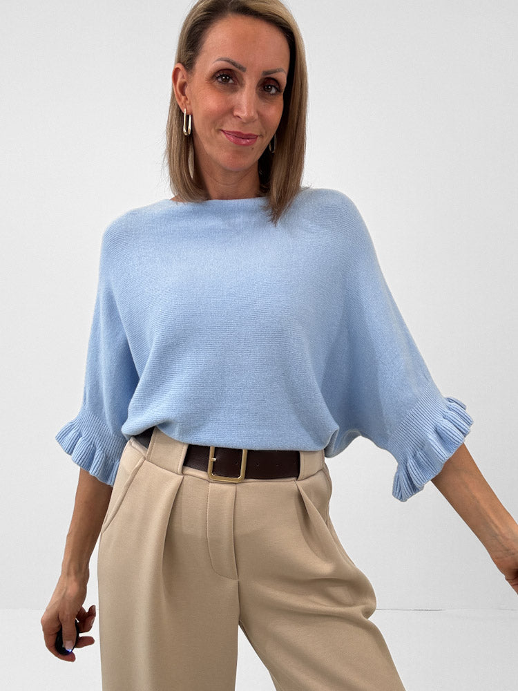 "Vicenza Volant" weicher Pullover mit Viscose - sky blue
