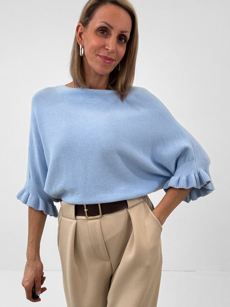 "Vicenza Volant" weicher Pullover mit Viscose - sky blue