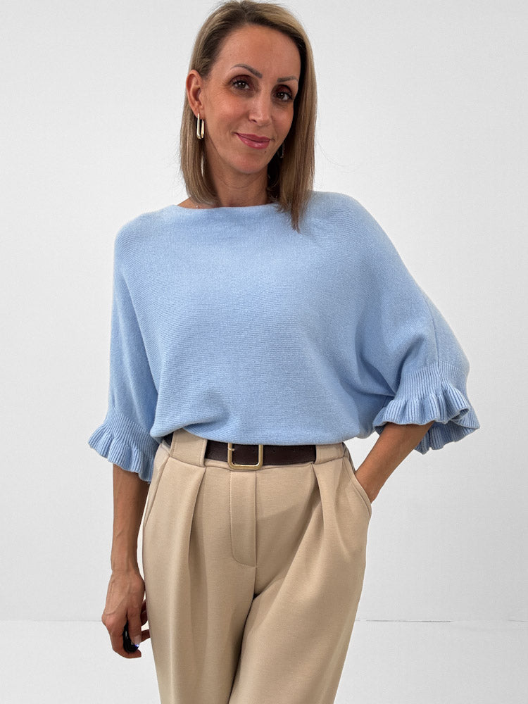 "Vicenza Volant" weicher Pullover mit Viscose - sky blue
