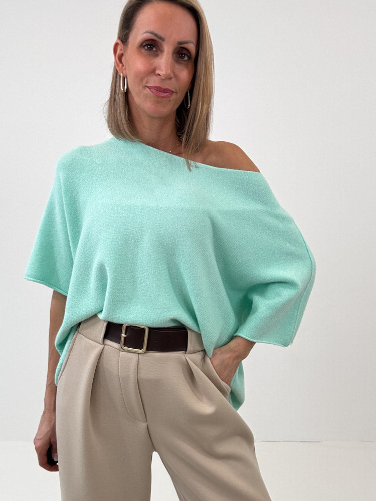 "Vicenza Spring" weicher Viscose-Pullover mit 3/4 Ärmeln - mint