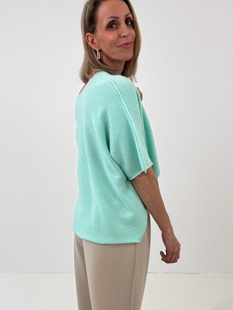"Vicenza Spring" weicher Viscose-Pullover mit 3/4 Ärmeln - mint