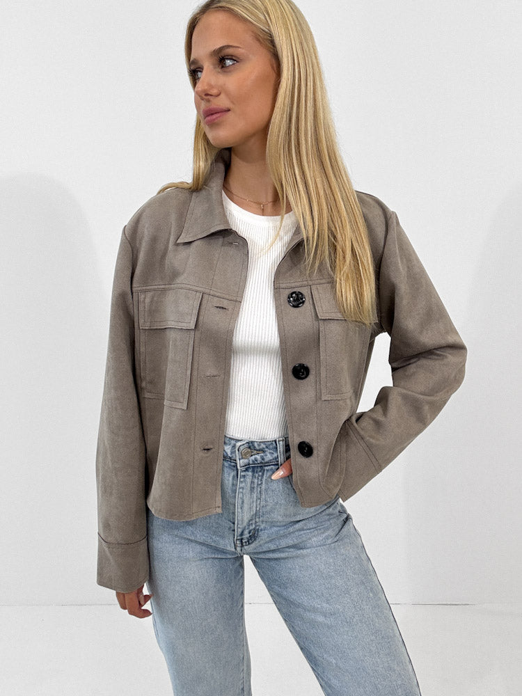 "Nelli 2.0" Jacke in Velourleder Optik - mocca