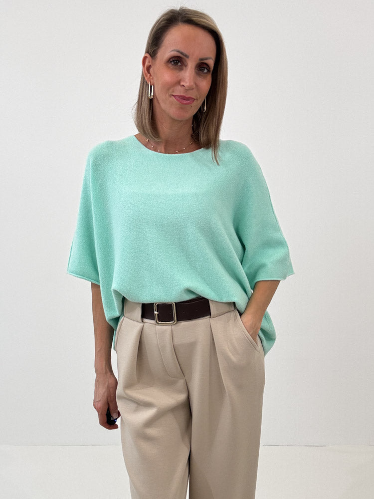 "Vicenza Spring" weicher Viscose-Pullover mit 3/4 Ärmeln - mint