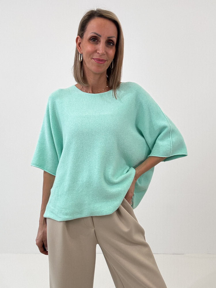 "Vicenza Spring" weicher Viscose-Pullover mit 3/4 Ärmeln - mint