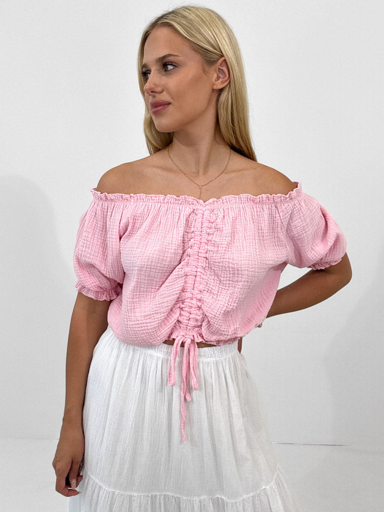 "Ibiza" stylisches Top aus Musselin - hellrosa