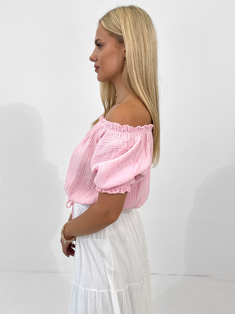 "Ibiza" stylisches Top aus Musselin - hellrosa