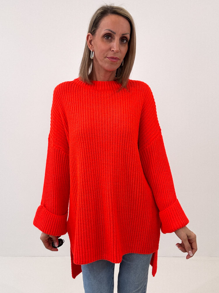 Strickpullover mit Schlitz - orange