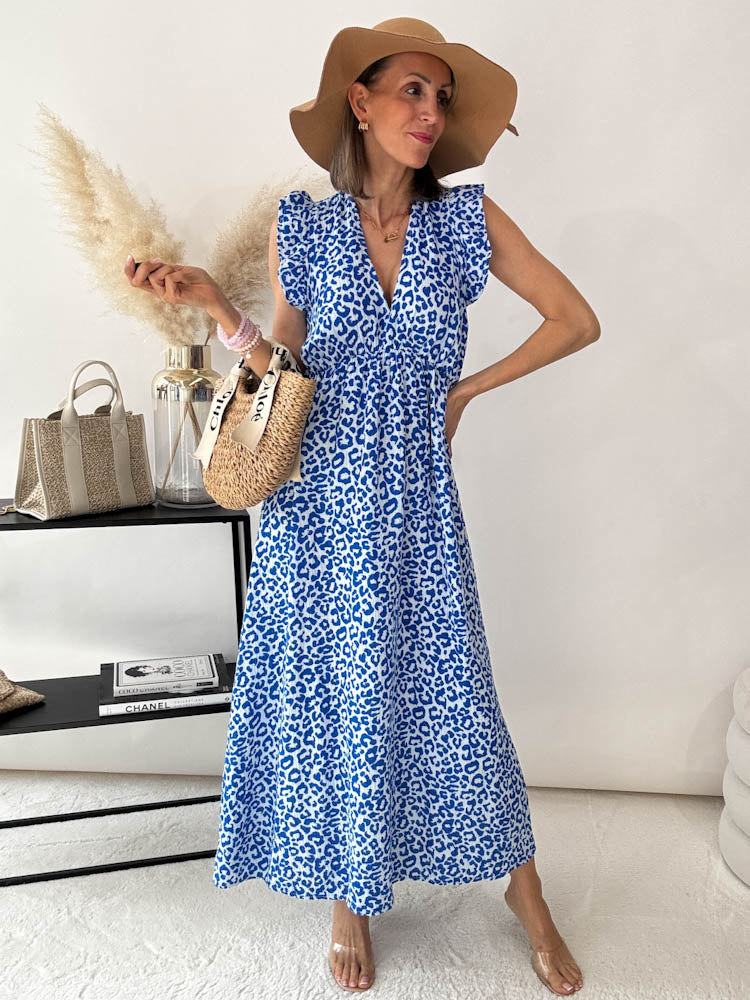 "Pianosa"- Leo Maxikleid aus Musselin - blau