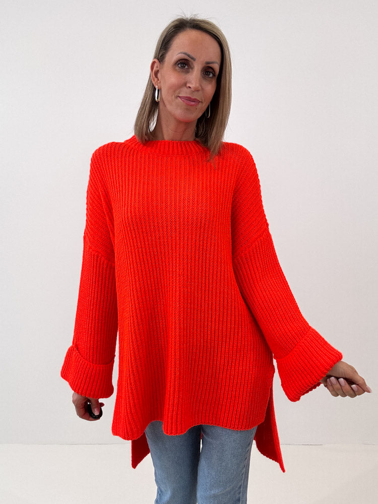 Strickpullover mit Schlitz - orange