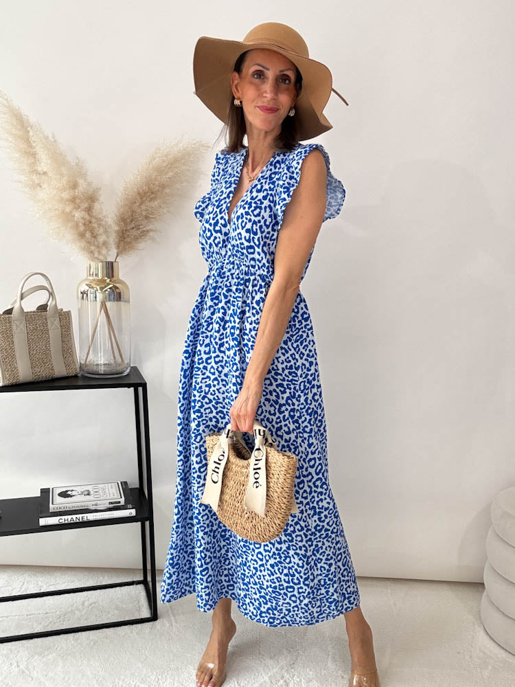 "Pianosa"- Leo Maxikleid aus Musselin - blau