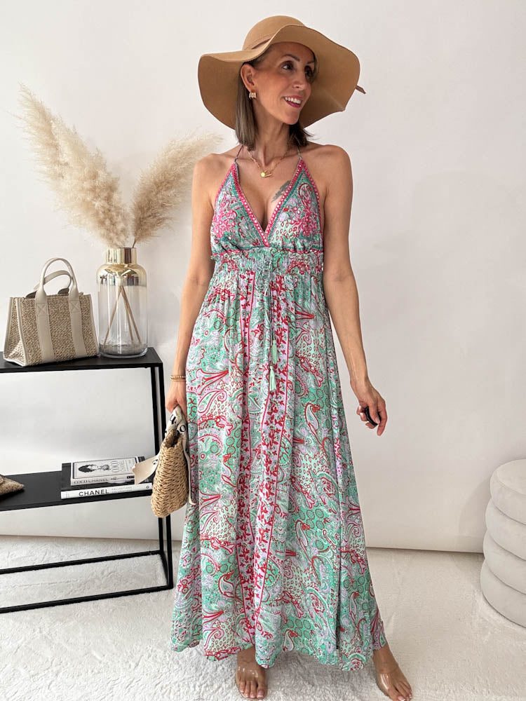 "Paisley Breeze" Boho Maxikleid - mint