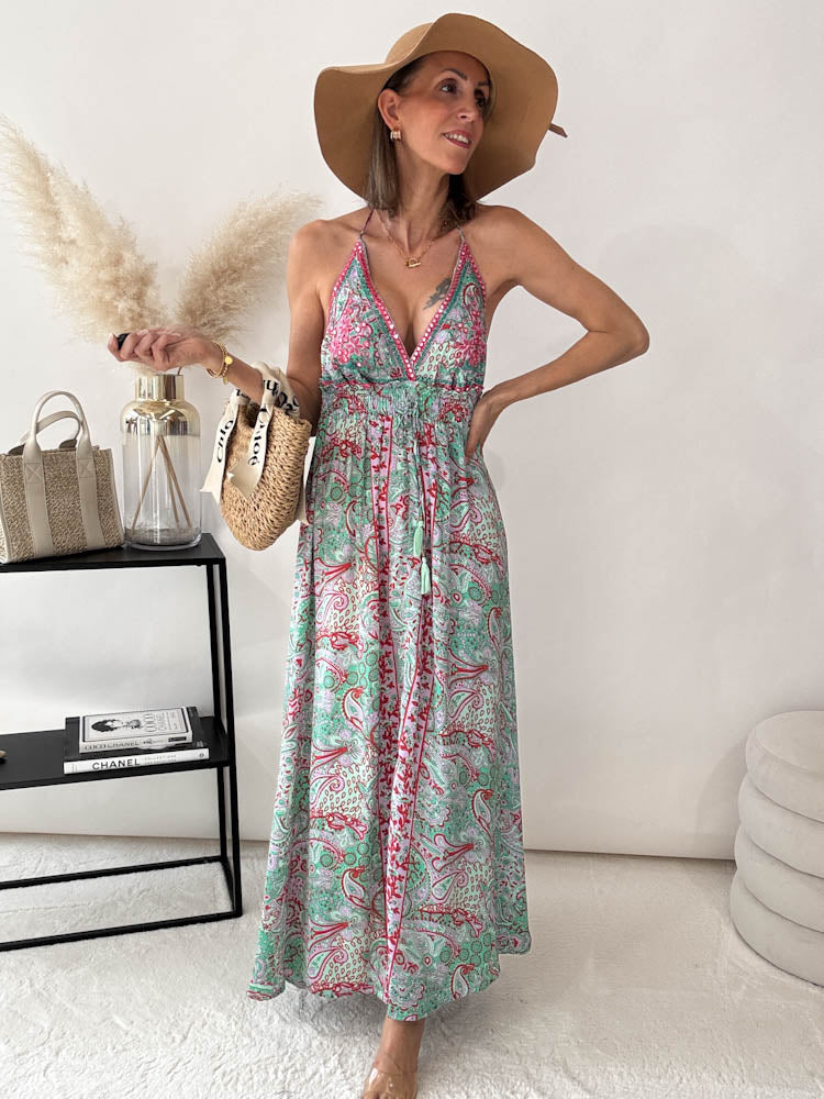 "Paisley Breeze" Boho Maxikleid - mint